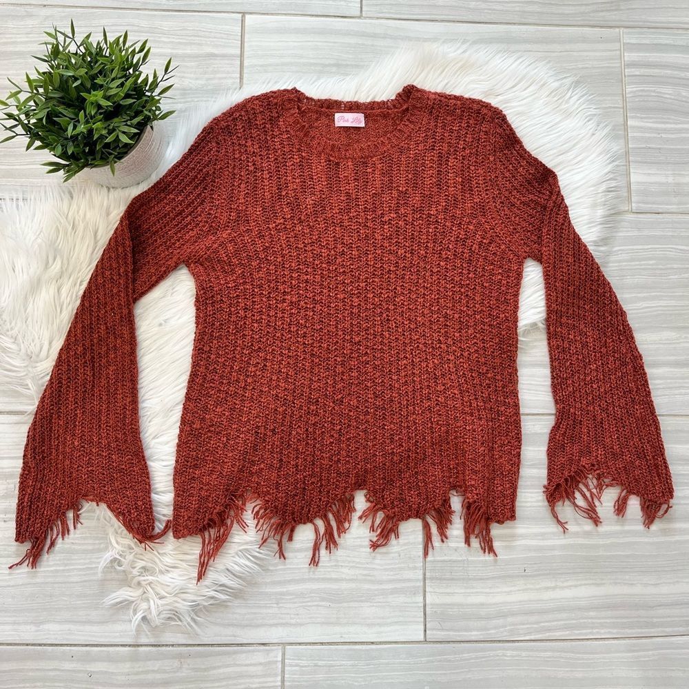 Pink Lily Red Fringe Sweater